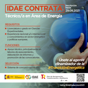 IDAE Contrata Técnico/a en Área de Energía
