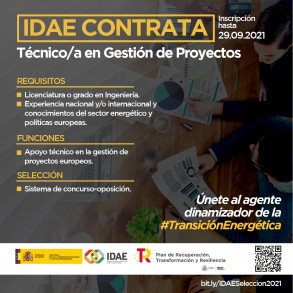 IDAE Contrata Técnico/a en Gestión de Proyectos